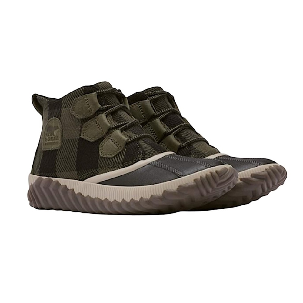 SOREL Out N’ About Plus Duck Boots in Olive Green Buffalo Check